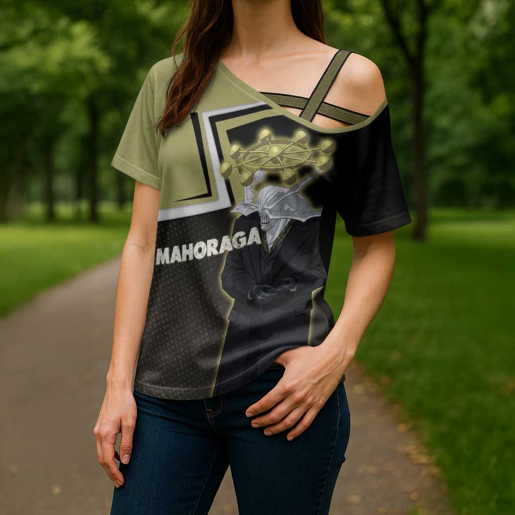 Mahoraga Jujutsu Kaisen Cross Shoulder Shirt Monochrome Urban Manga Style