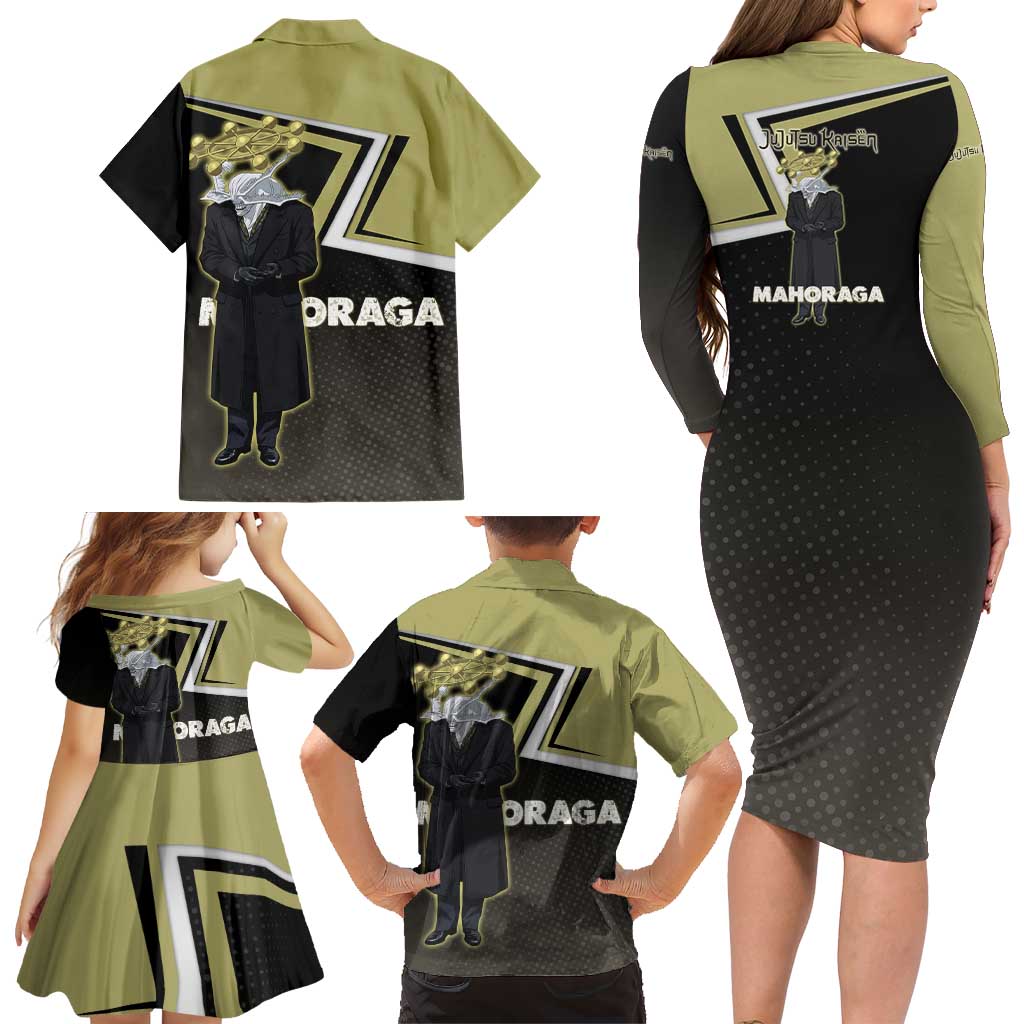 Mahoraga Jujutsu Kaisen Family Matching Long Sleeve Bodycon Dress and Hawaiian Shirt Monochrome Urban Manga Style