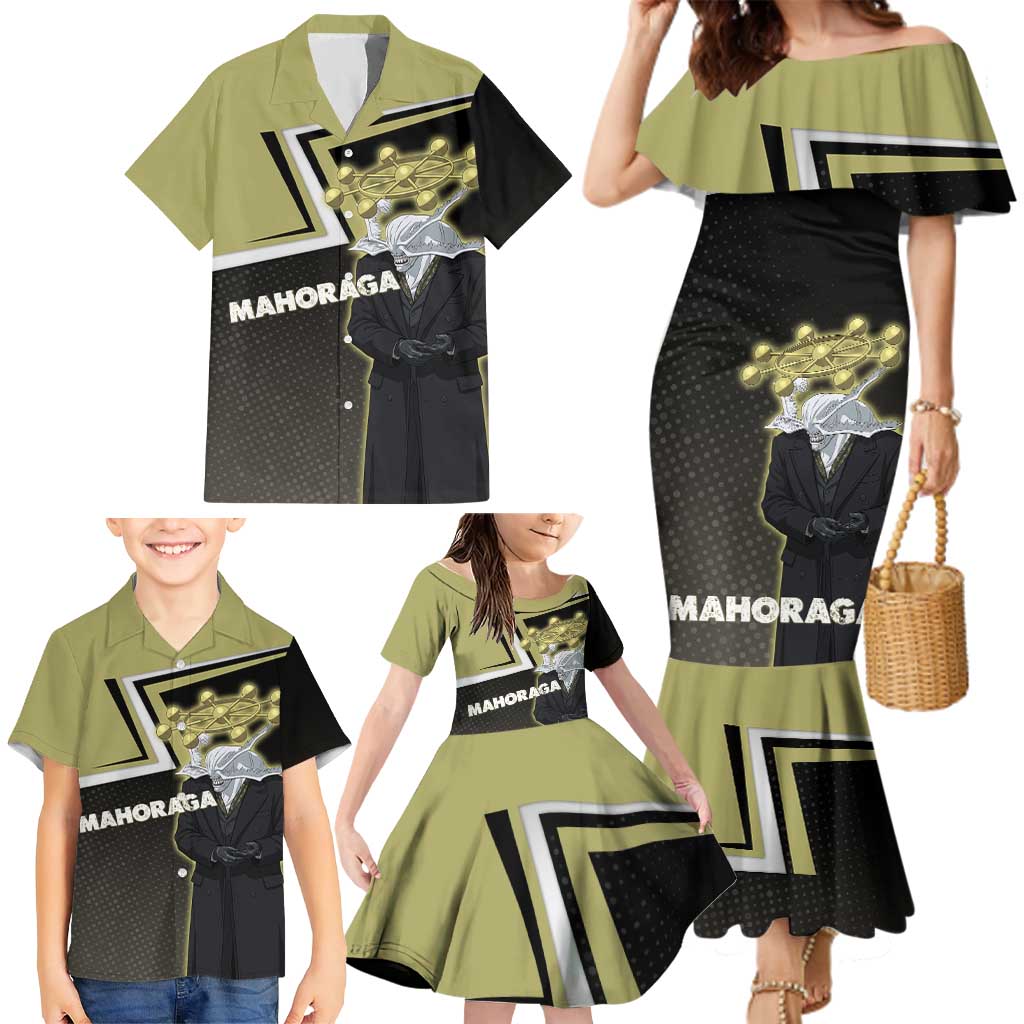 Mahoraga Jujutsu Kaisen Family Matching Mermaid Dress and Hawaiian Shirt Monochrome Urban Manga Style