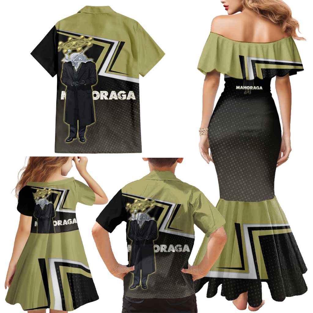 Mahoraga Jujutsu Kaisen Family Matching Mermaid Dress and Hawaiian Shirt Monochrome Urban Manga Style