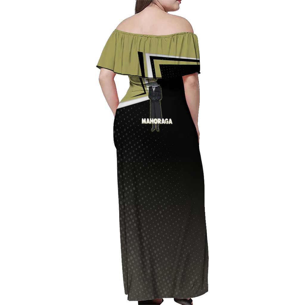 Mahoraga Jujutsu Kaisen Family Matching Off Shoulder Maxi Dress and Hawaiian Shirt Monochrome Urban Manga Style