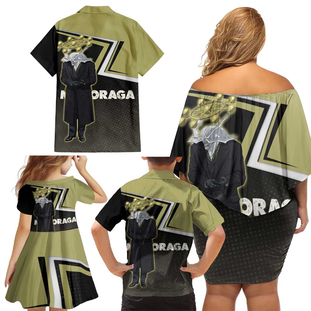 Mahoraga Jujutsu Kaisen Family Matching Off Shoulder Short Dress and Hawaiian Shirt Monochrome Urban Manga Style