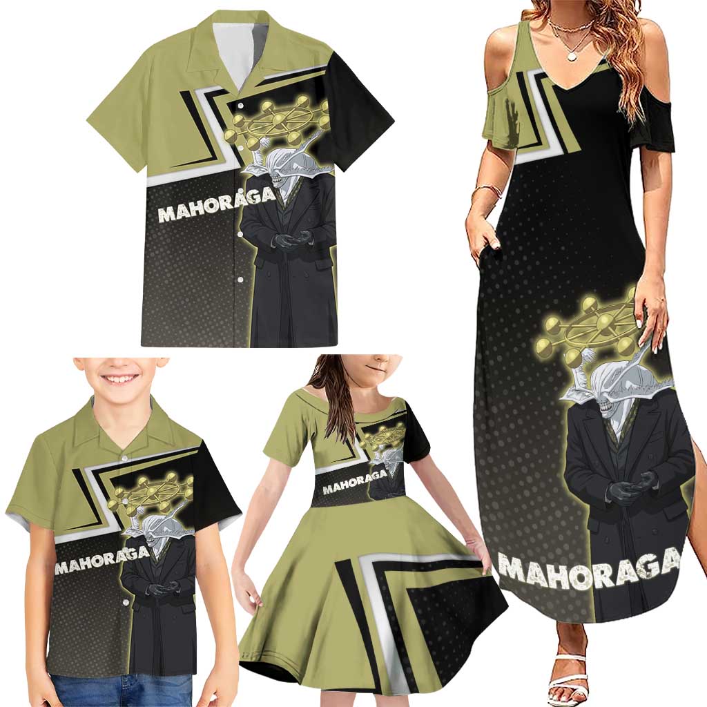 Mahoraga Jujutsu Kaisen Family Matching Summer Maxi Dress and Hawaiian Shirt Monochrome Urban Manga Style