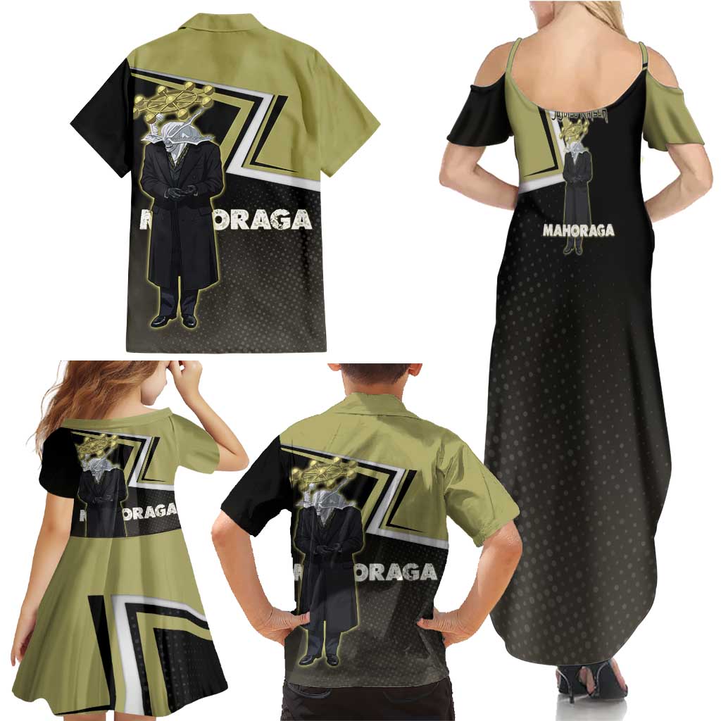 Mahoraga Jujutsu Kaisen Family Matching Summer Maxi Dress and Hawaiian Shirt Monochrome Urban Manga Style