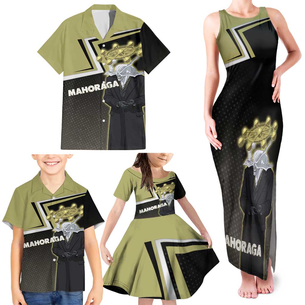 Mahoraga Jujutsu Kaisen Family Matching Tank Maxi Dress and Hawaiian Shirt Monochrome Urban Manga Style