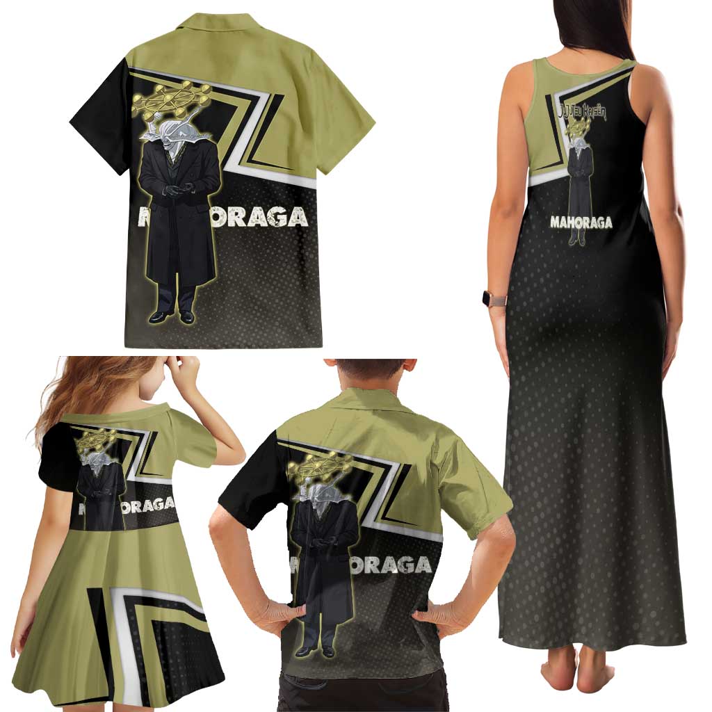 Mahoraga Jujutsu Kaisen Family Matching Tank Maxi Dress and Hawaiian Shirt Monochrome Urban Manga Style