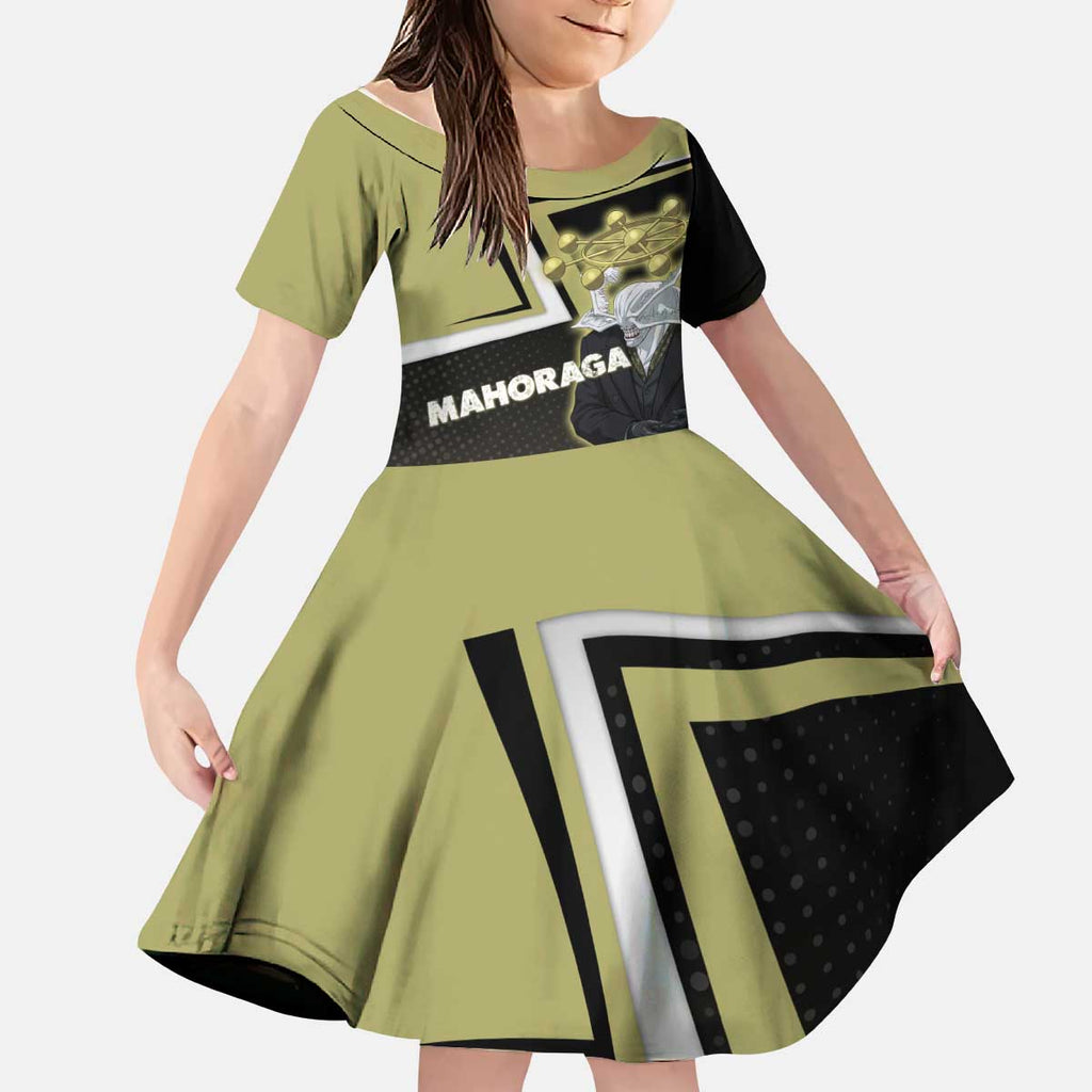 Mahoraga Jujutsu Kaisen Kid Short Sleeve Dress Monochrome Urban Manga Style