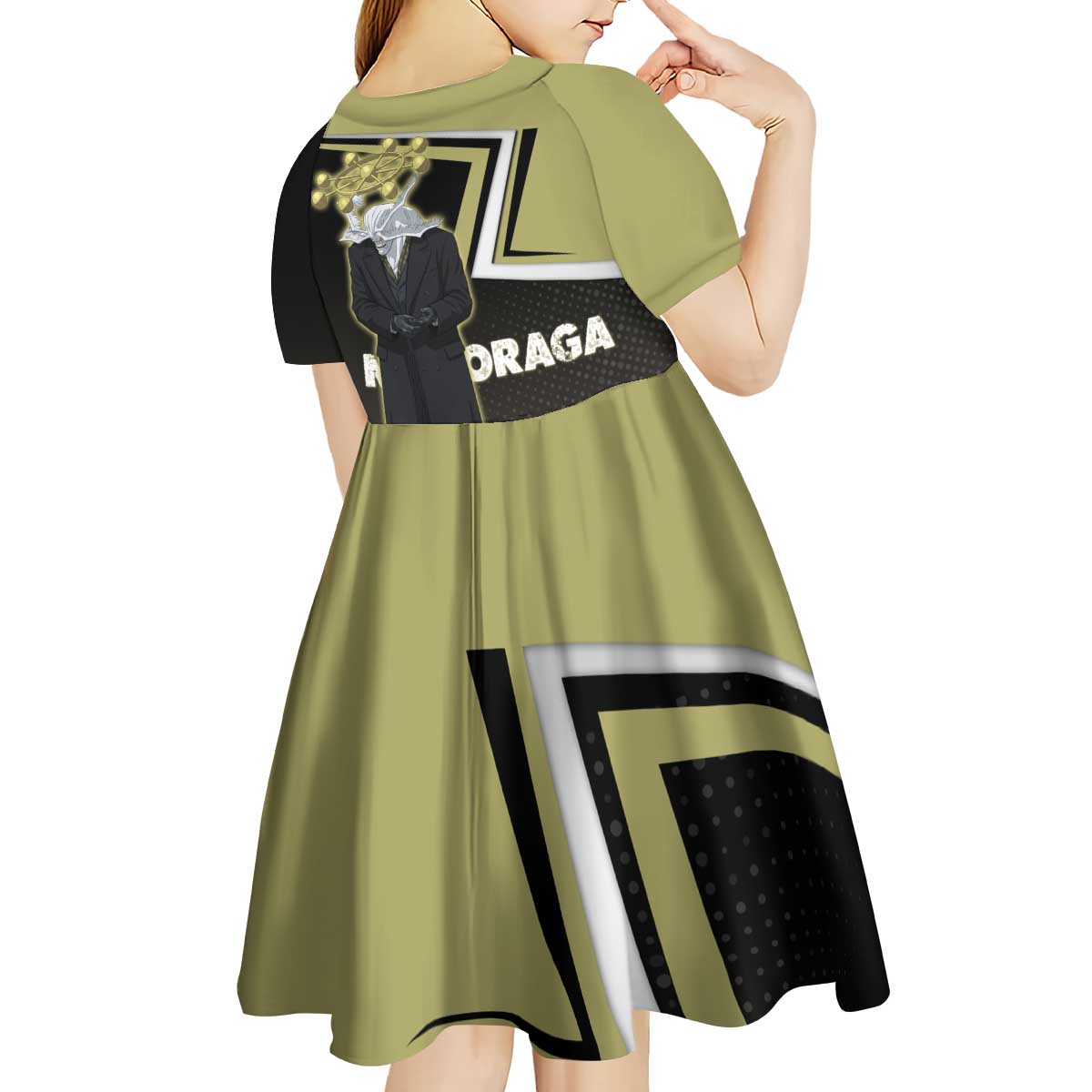 Mahoraga Jujutsu Kaisen Kid Short Sleeve Dress Monochrome Urban Manga Style
