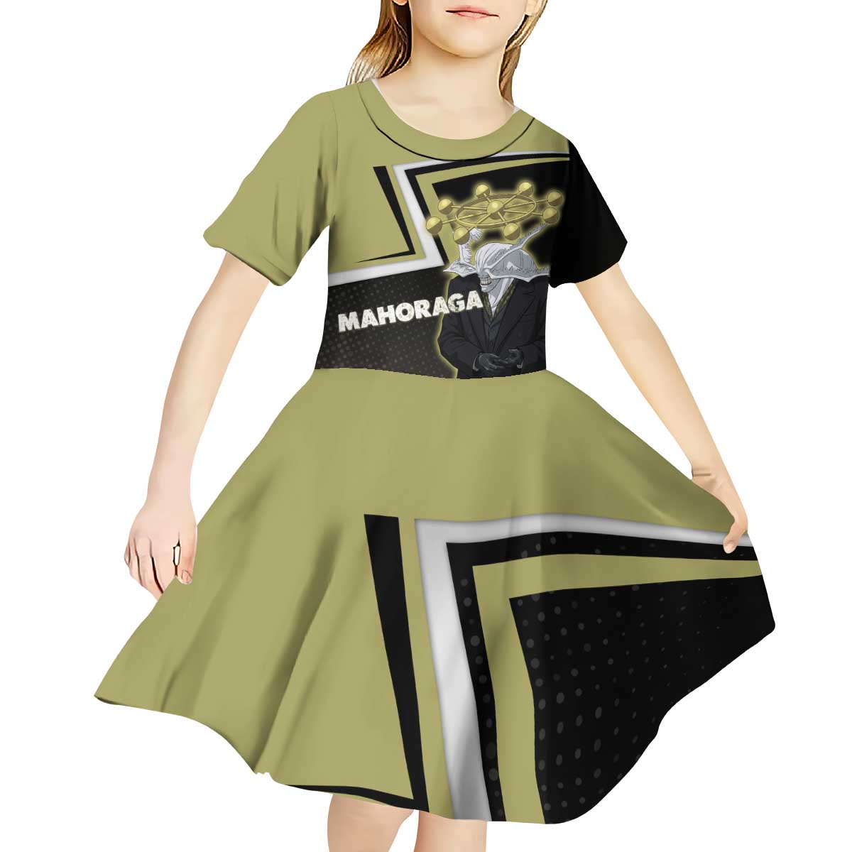 Mahoraga Jujutsu Kaisen Kid Short Sleeve Dress Monochrome Urban Manga Style