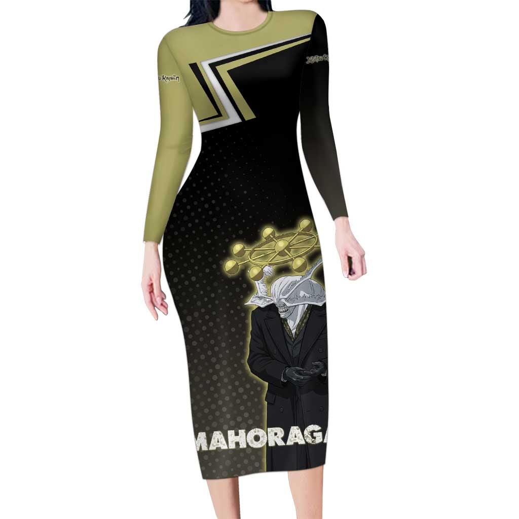 Mahoraga Jujutsu Kaisen Long Sleeve Bodycon Dress Monochrome Urban Manga Style