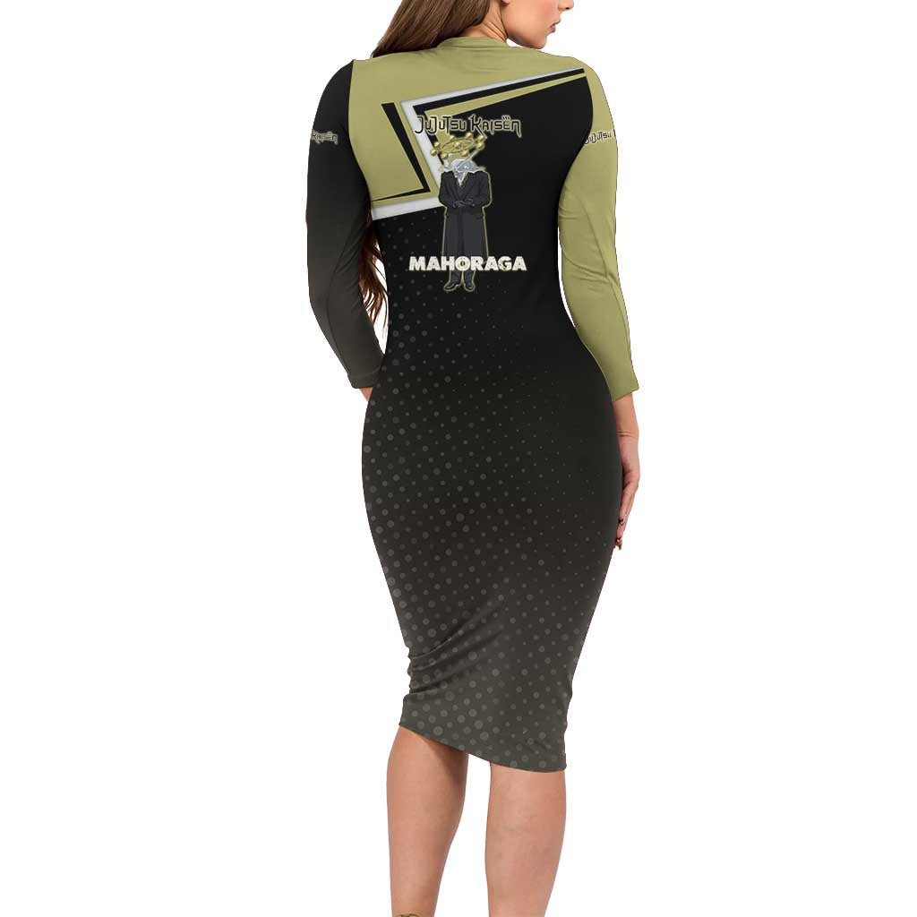 Mahoraga Jujutsu Kaisen Long Sleeve Bodycon Dress Monochrome Urban Manga Style