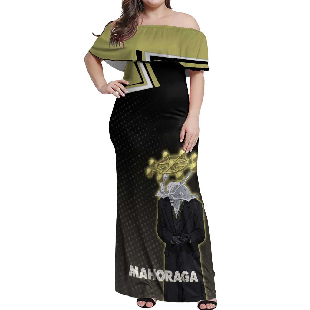 Mahoraga Jujutsu Kaisen Off Shoulder Maxi Dress Monochrome Urban Manga Style