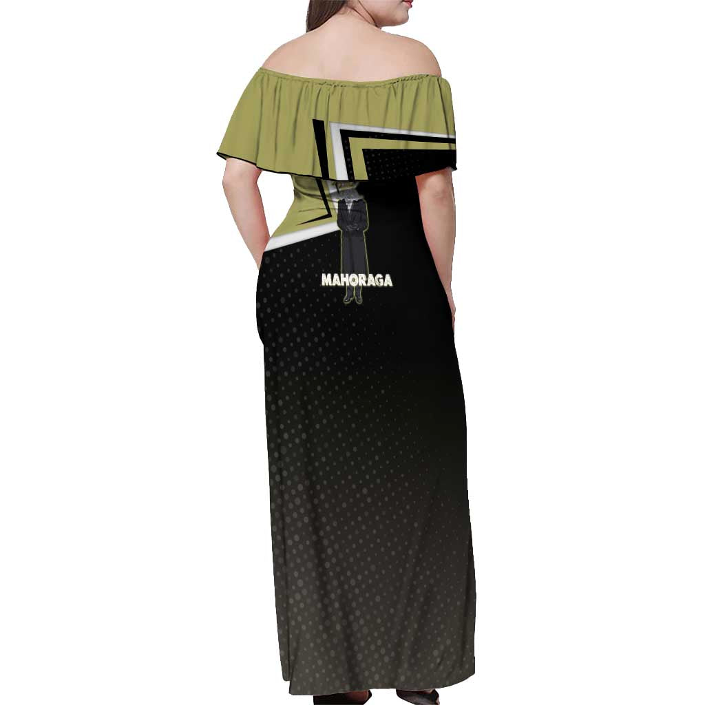 Mahoraga Jujutsu Kaisen Off Shoulder Maxi Dress Monochrome Urban Manga Style