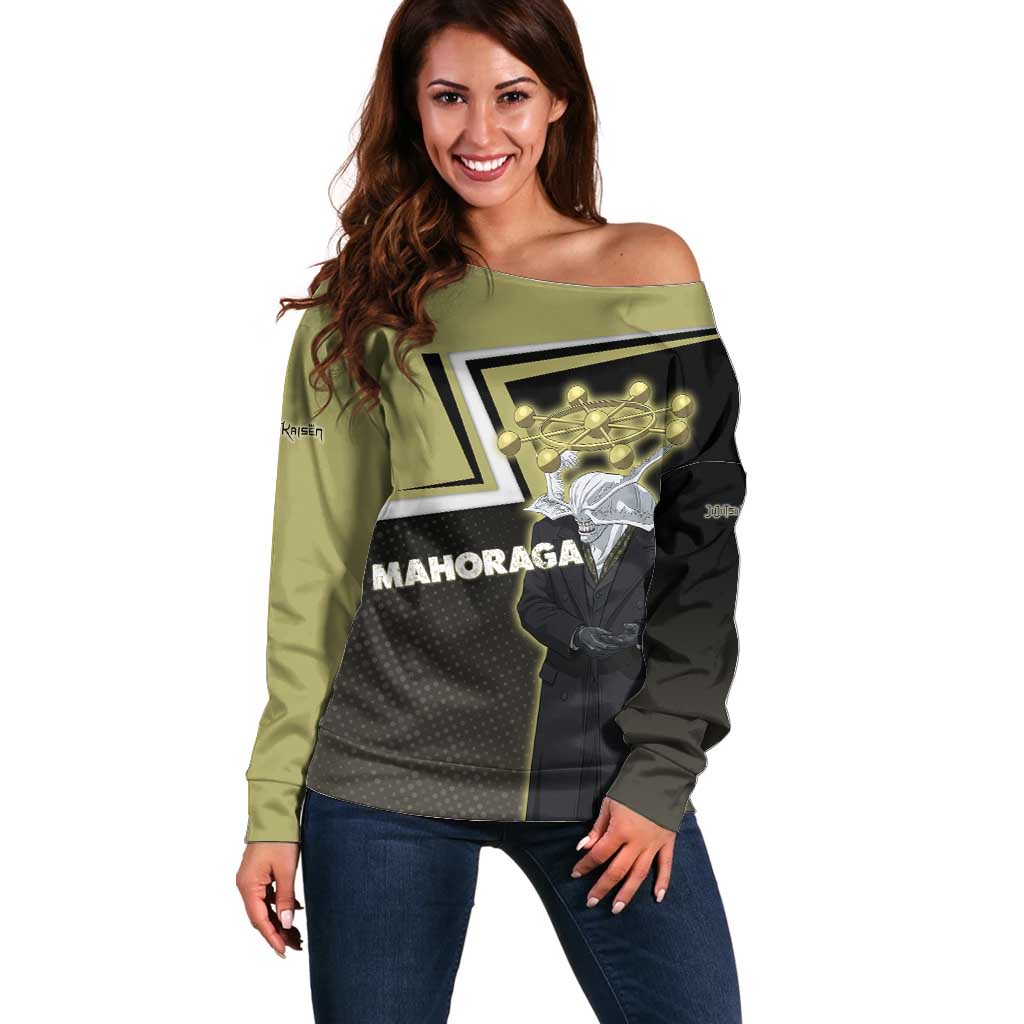 Mahoraga Jujutsu Kaisen Off Shoulder Sweater Monochrome Urban Manga Style