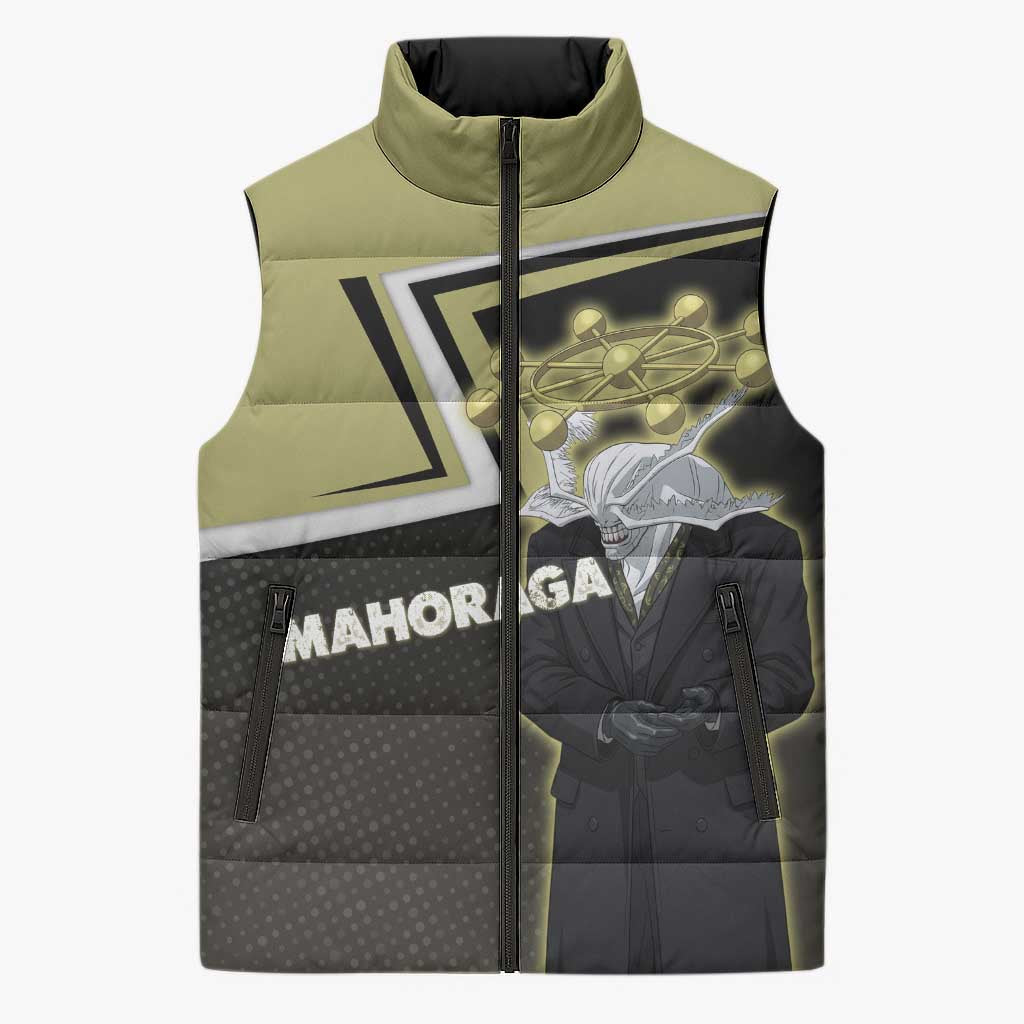 Mahoraga Jujutsu Kaisen Sleeveless Puffer Jacket Monochrome Urban Manga Style