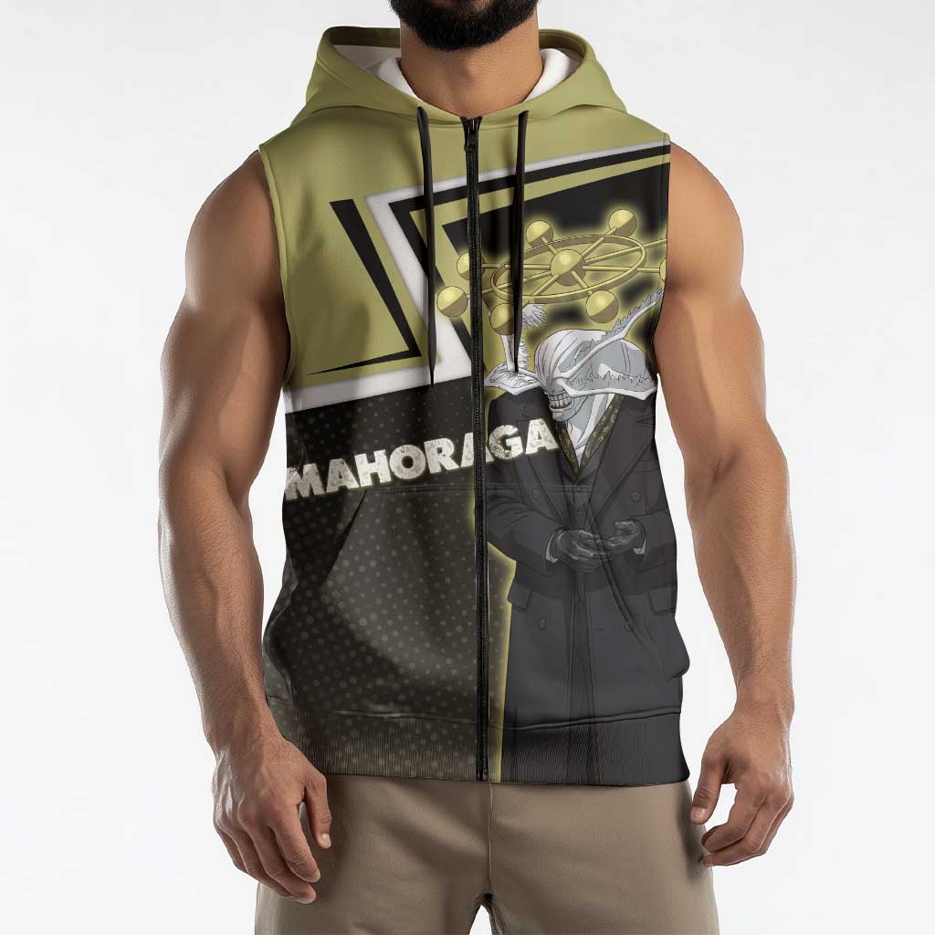 Mahoraga Jujutsu Kaisen Sleeveless Zip Hoodie Monochrome Urban Manga Style