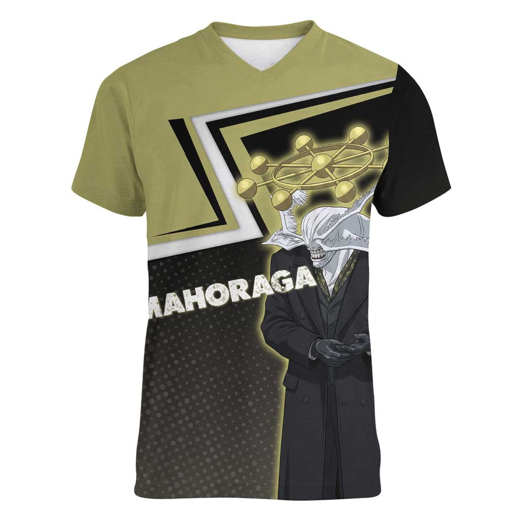 Mahoraga Jujutsu Kaisen Women V-Neck T-Shirt Monochrome Urban Manga Style
