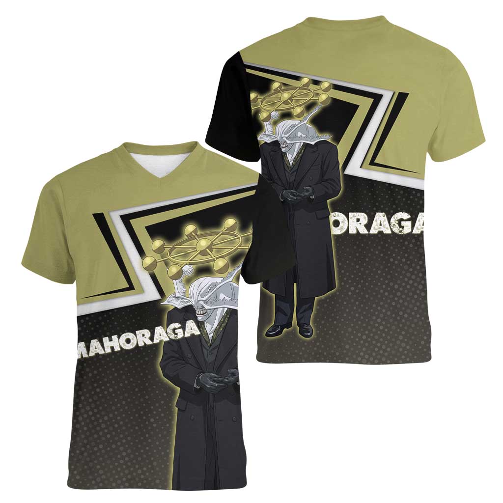 Mahoraga Jujutsu Kaisen Women V-Neck T-Shirt Monochrome Urban Manga Style