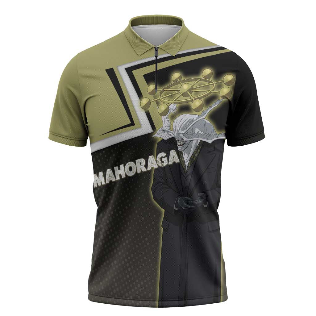 Mahoraga Jujutsu Kaisen Zipper Polo Shirt Monochrome Urban Manga Style