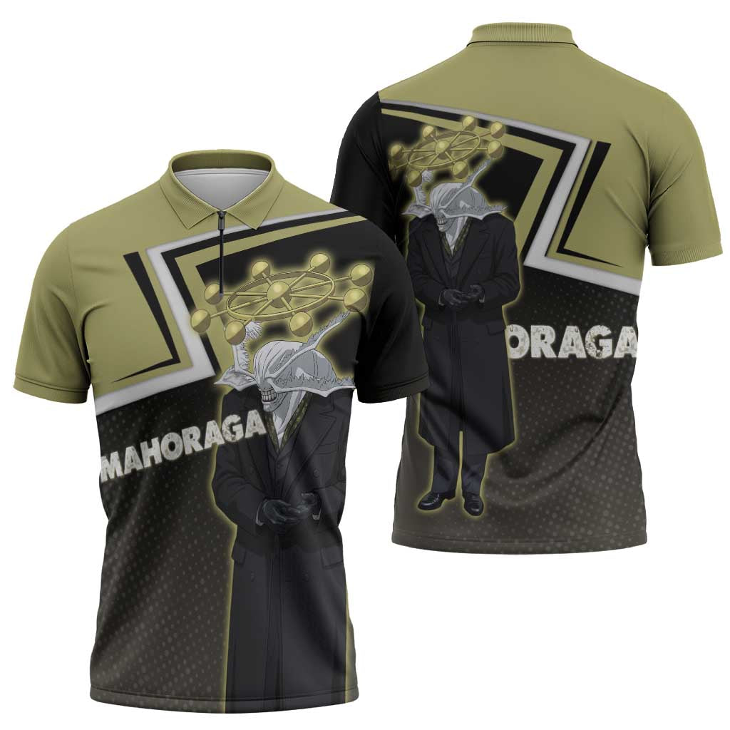 Mahoraga Jujutsu Kaisen Zipper Polo Shirt Monochrome Urban Manga Style