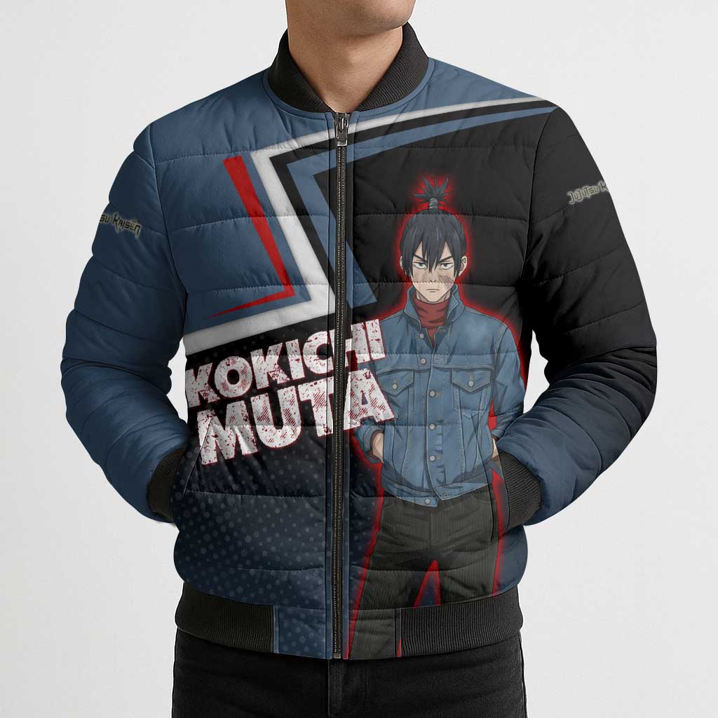 Kokichi Muta Bomber Puffer Jacket Bold Anime Graphic Style