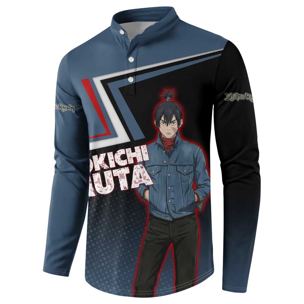 Kokichi Muta Button Sweatshirt Bold Anime Graphic Style