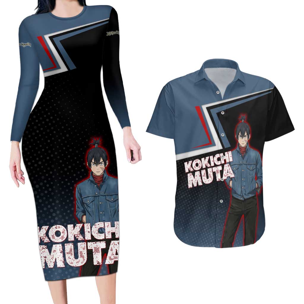 Kokichi Muta Couples Matching Long Sleeve Bodycon Dress and Hawaiian Shirt Bold Anime Graphic Style