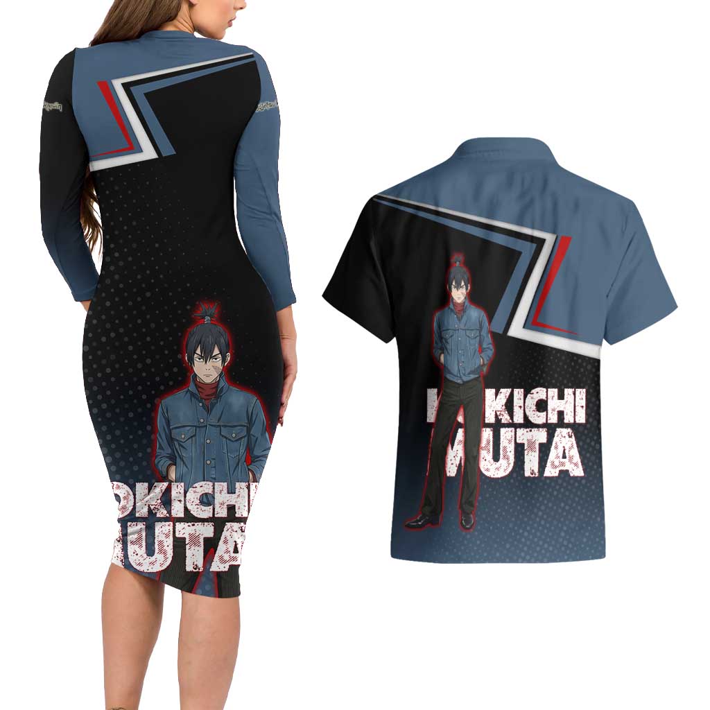 Kokichi Muta Couples Matching Long Sleeve Bodycon Dress and Hawaiian Shirt Bold Anime Graphic Style
