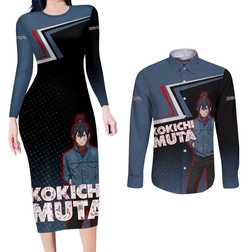 Kokichi Muta Couples Matching Long Sleeve Bodycon Dress and Long Sleeve Button Shirt Bold Anime Graphic Style
