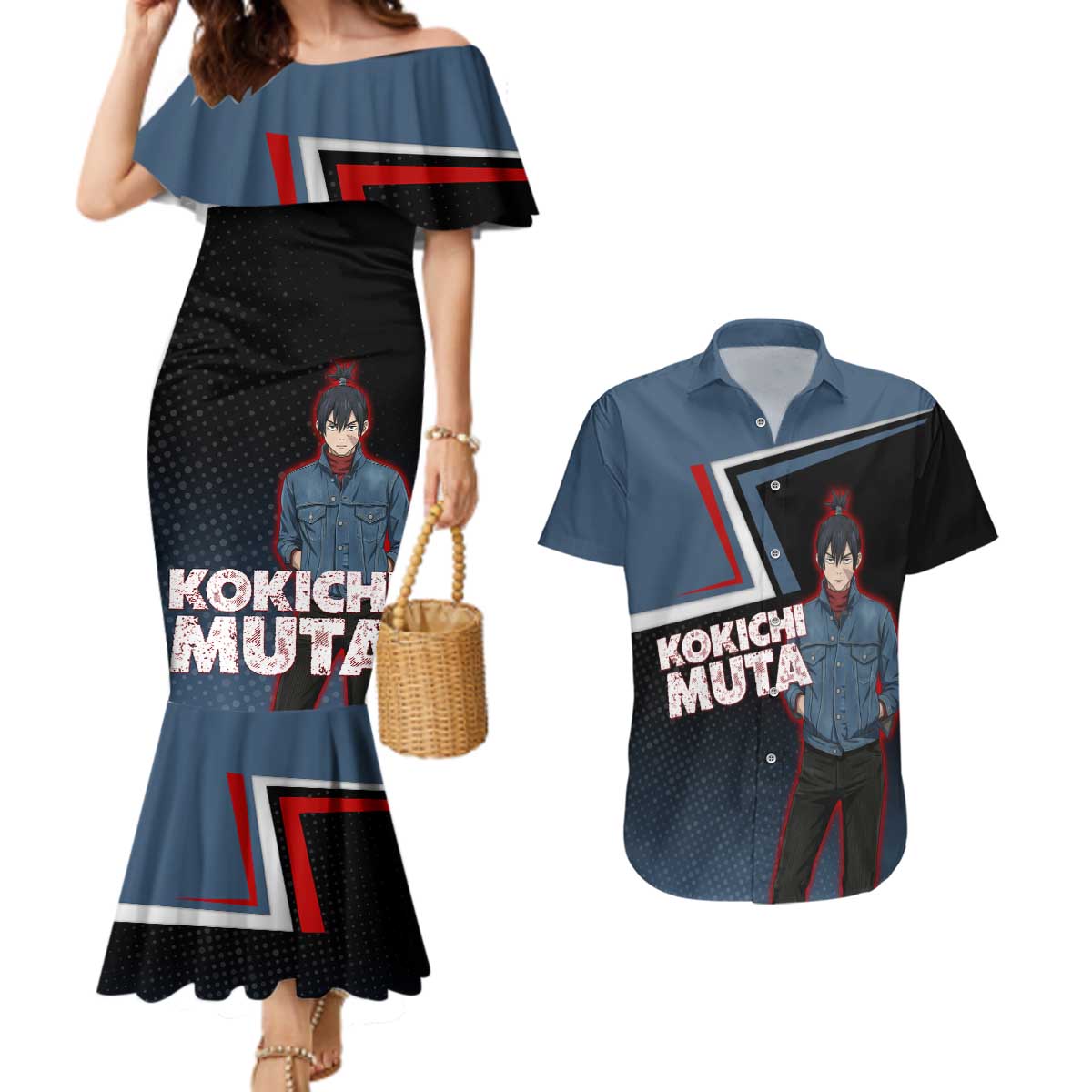 Kokichi Muta Couples Matching Mermaid Dress and Hawaiian Shirt Bold Anime Graphic Style
