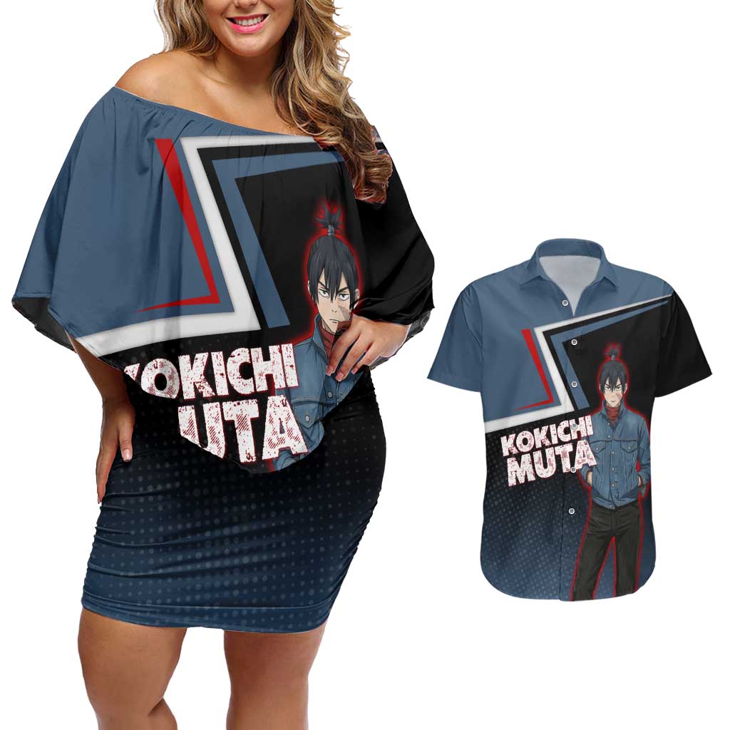Kokichi Muta Couples Matching Off Shoulder Short Dress and Hawaiian Shirt Bold Anime Graphic Style