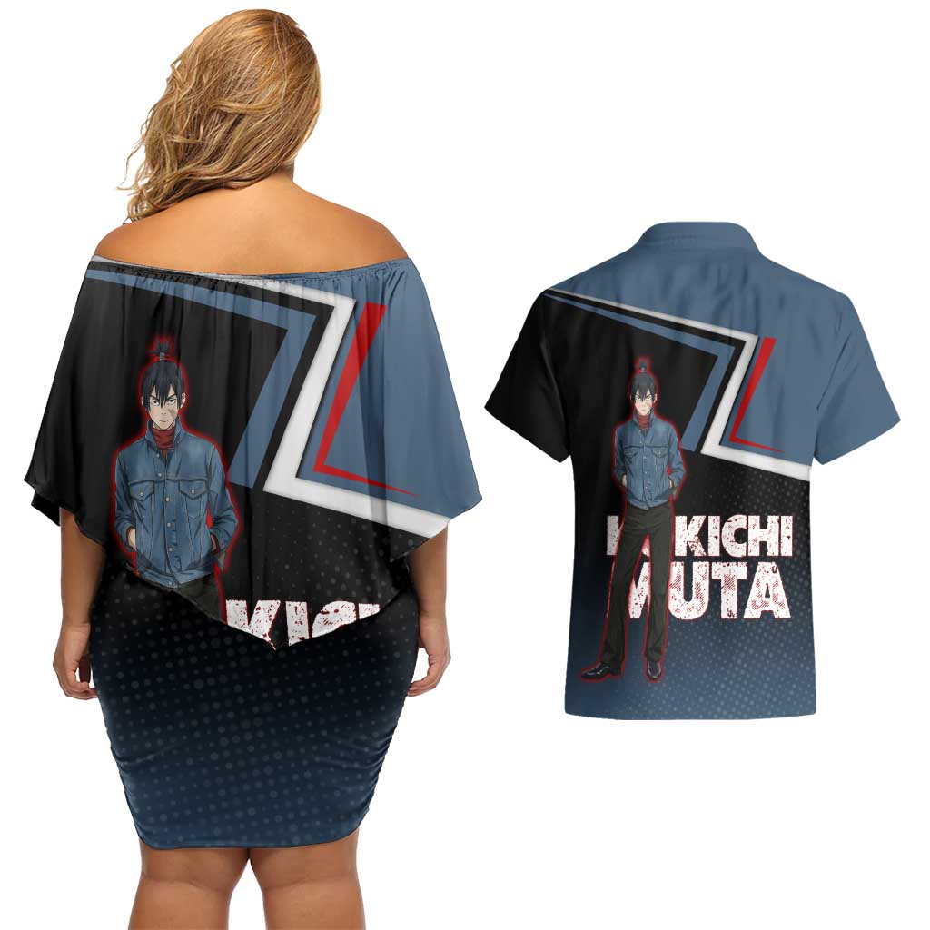 Kokichi Muta Couples Matching Off Shoulder Short Dress and Hawaiian Shirt Bold Anime Graphic Style
