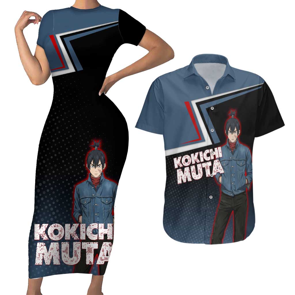Kokichi Muta Couples Matching Short Sleeve Bodycon Dress and Hawaiian Shirt Bold Anime Graphic Style
