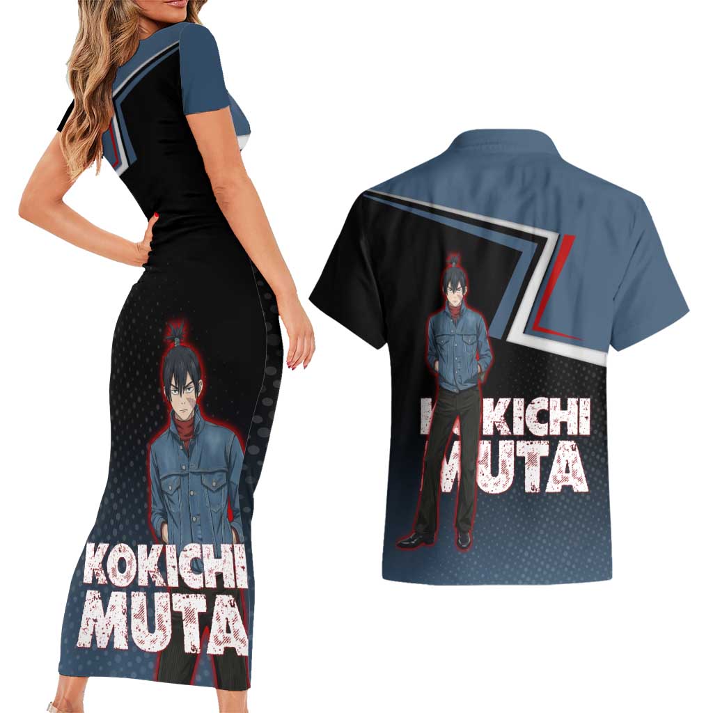 Kokichi Muta Couples Matching Short Sleeve Bodycon Dress and Hawaiian Shirt Bold Anime Graphic Style