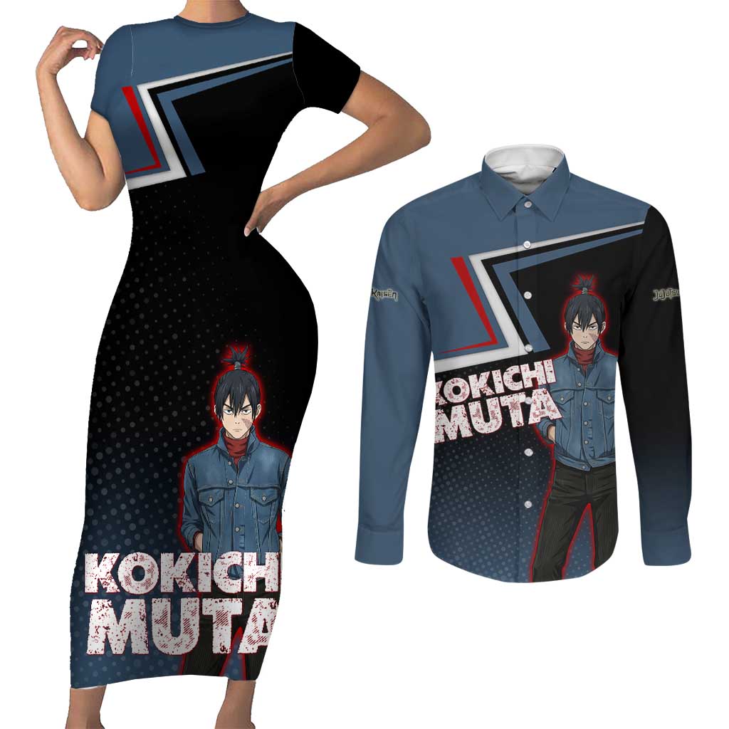 Kokichi Muta Couples Matching Short Sleeve Bodycon Dress and Long Sleeve Button Shirt Bold Anime Graphic Style