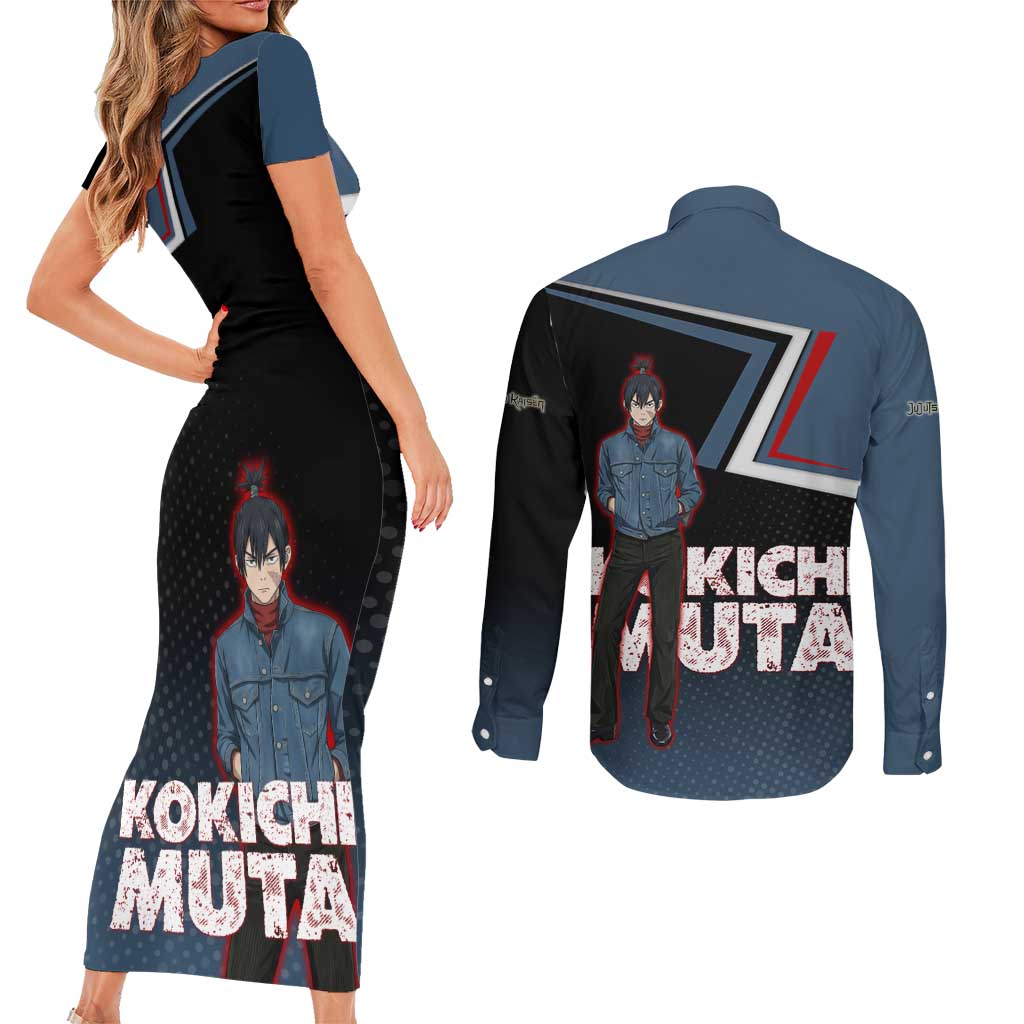 Kokichi Muta Couples Matching Short Sleeve Bodycon Dress and Long Sleeve Button Shirt Bold Anime Graphic Style