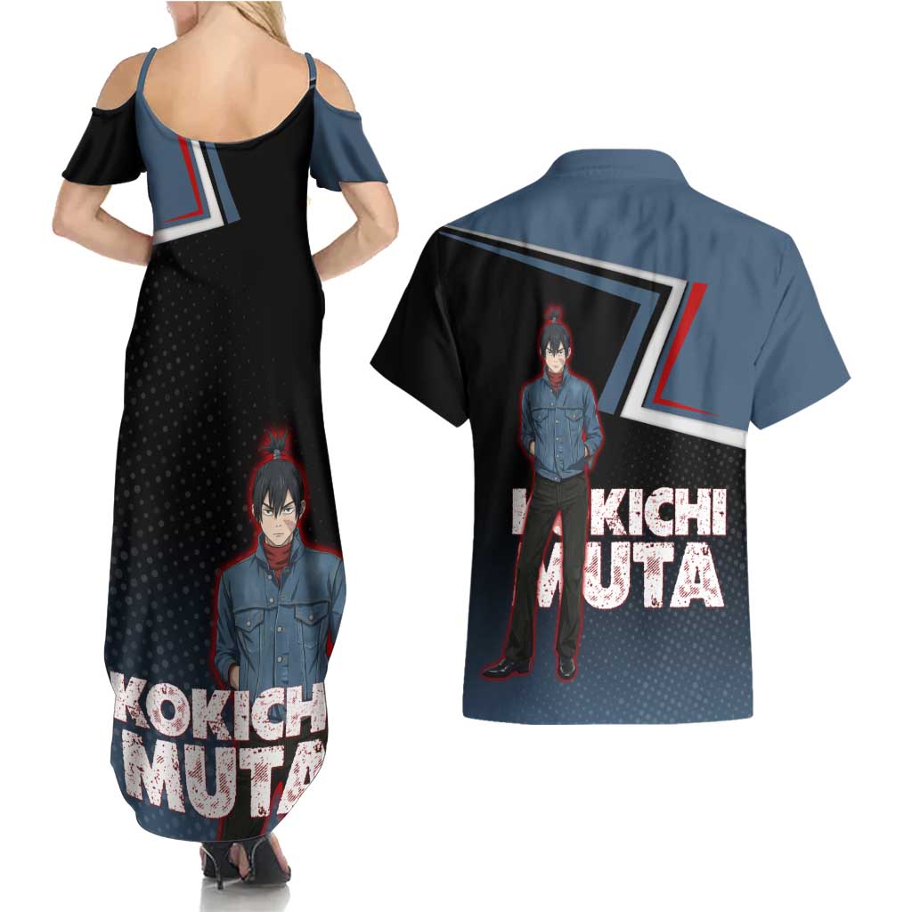 Kokichi Muta Couples Matching Summer Maxi Dress and Hawaiian Shirt Bold Anime Graphic Style