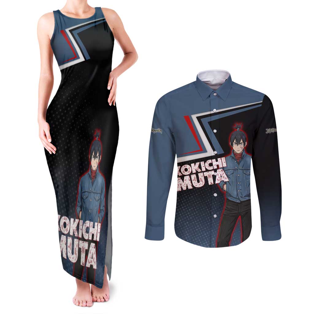 Kokichi Muta Couples Matching Tank Maxi Dress and Long Sleeve Button Shirt Bold Anime Graphic Style