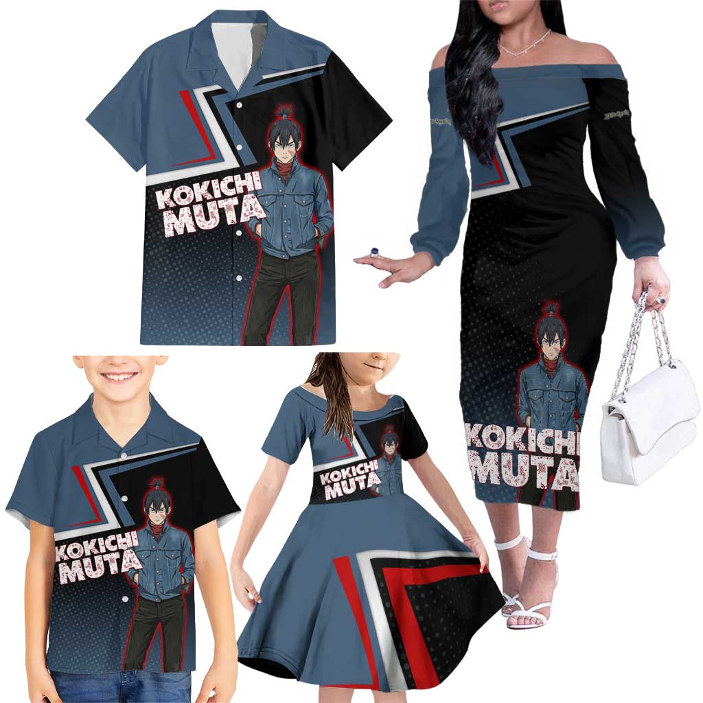 Kokichi Muta Family Matching Off The Shoulder Long Sleeve Dress and Hawaiian Shirt Bold Anime Graphic Style