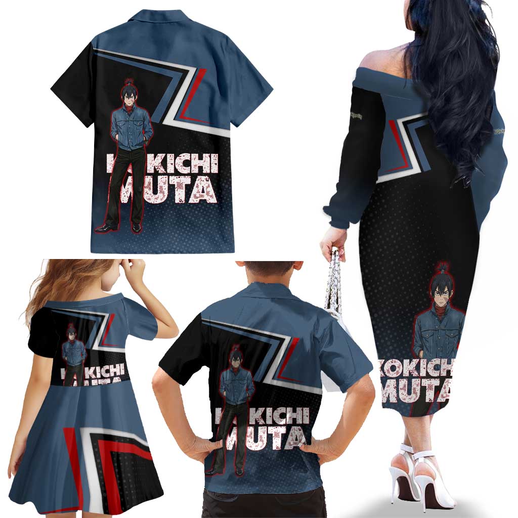 Kokichi Muta Family Matching Off The Shoulder Long Sleeve Dress and Hawaiian Shirt Bold Anime Graphic Style