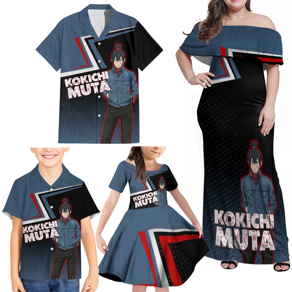 Kokichi Muta Family Matching Off Shoulder Maxi Dress and Hawaiian Shirt Bold Anime Graphic Style