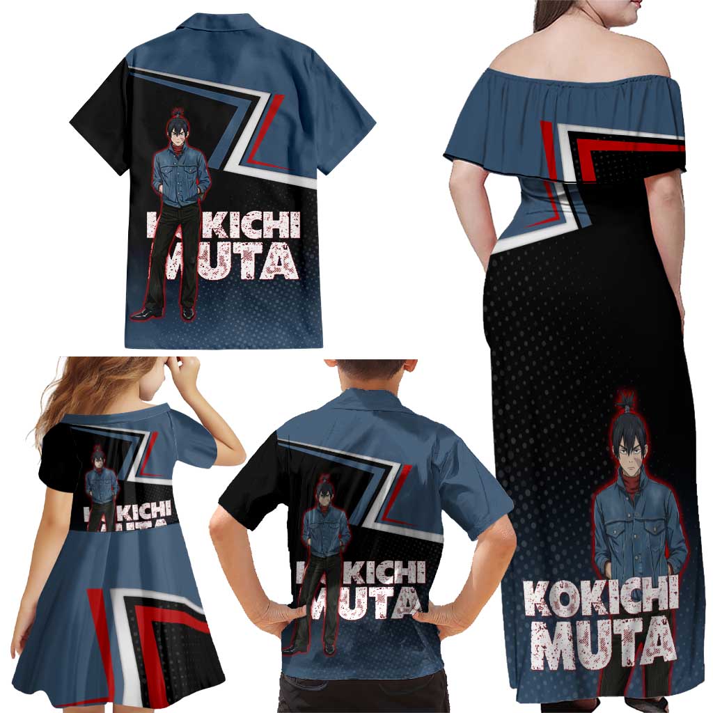Kokichi Muta Family Matching Off Shoulder Maxi Dress and Hawaiian Shirt Bold Anime Graphic Style