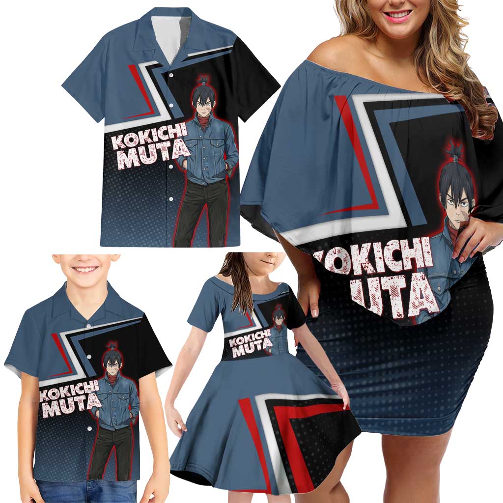 Kokichi Muta Family Matching Off Shoulder Short Dress and Hawaiian Shirt Bold Anime Graphic Style