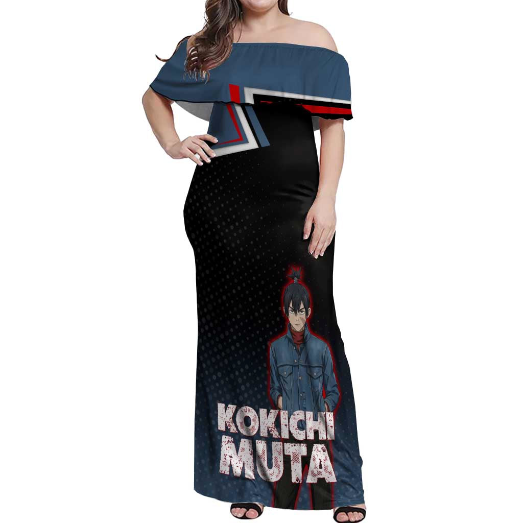 Kokichi Muta Off Shoulder Maxi Dress Bold Anime Graphic Style