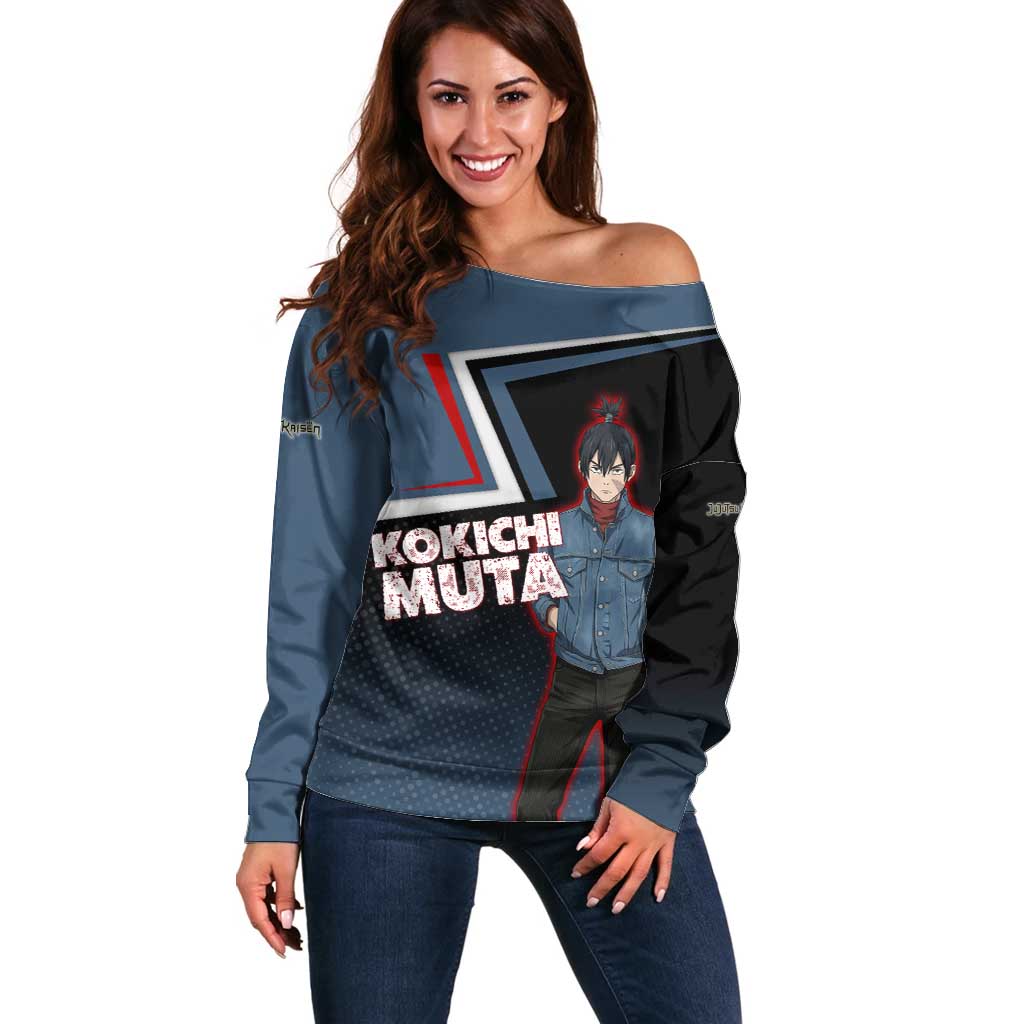 Kokichi Muta Off Shoulder Sweater Bold Anime Graphic Style