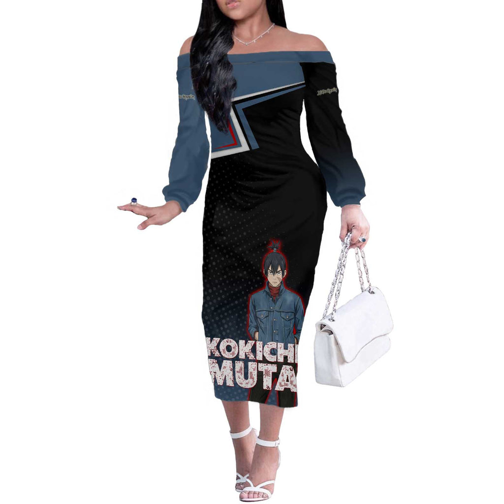 Kokichi Muta Off The Shoulder Long Sleeve Dress Bold Anime Graphic Style