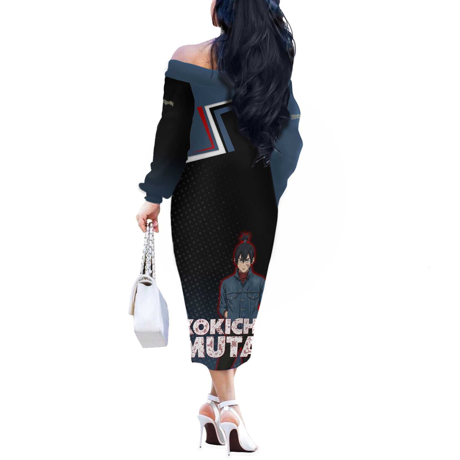 Kokichi Muta Off The Shoulder Long Sleeve Dress Bold Anime Graphic Style