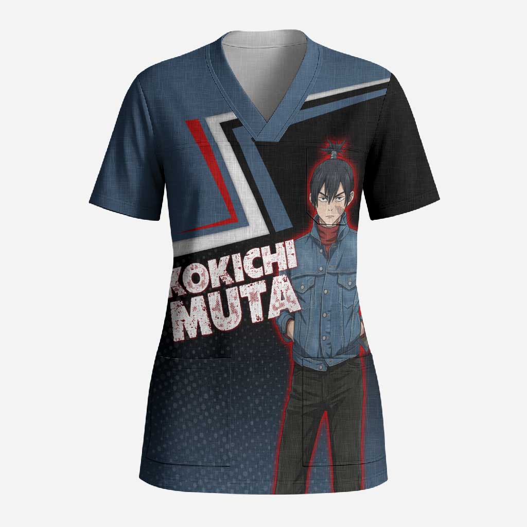 Kokichi Muta Scrub Top Bold Anime Graphic Style