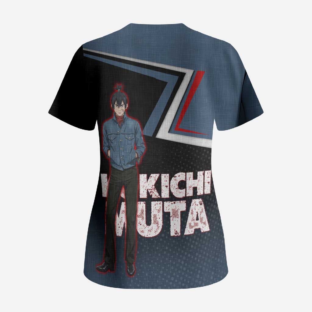 Kokichi Muta Scrub Top Bold Anime Graphic Style