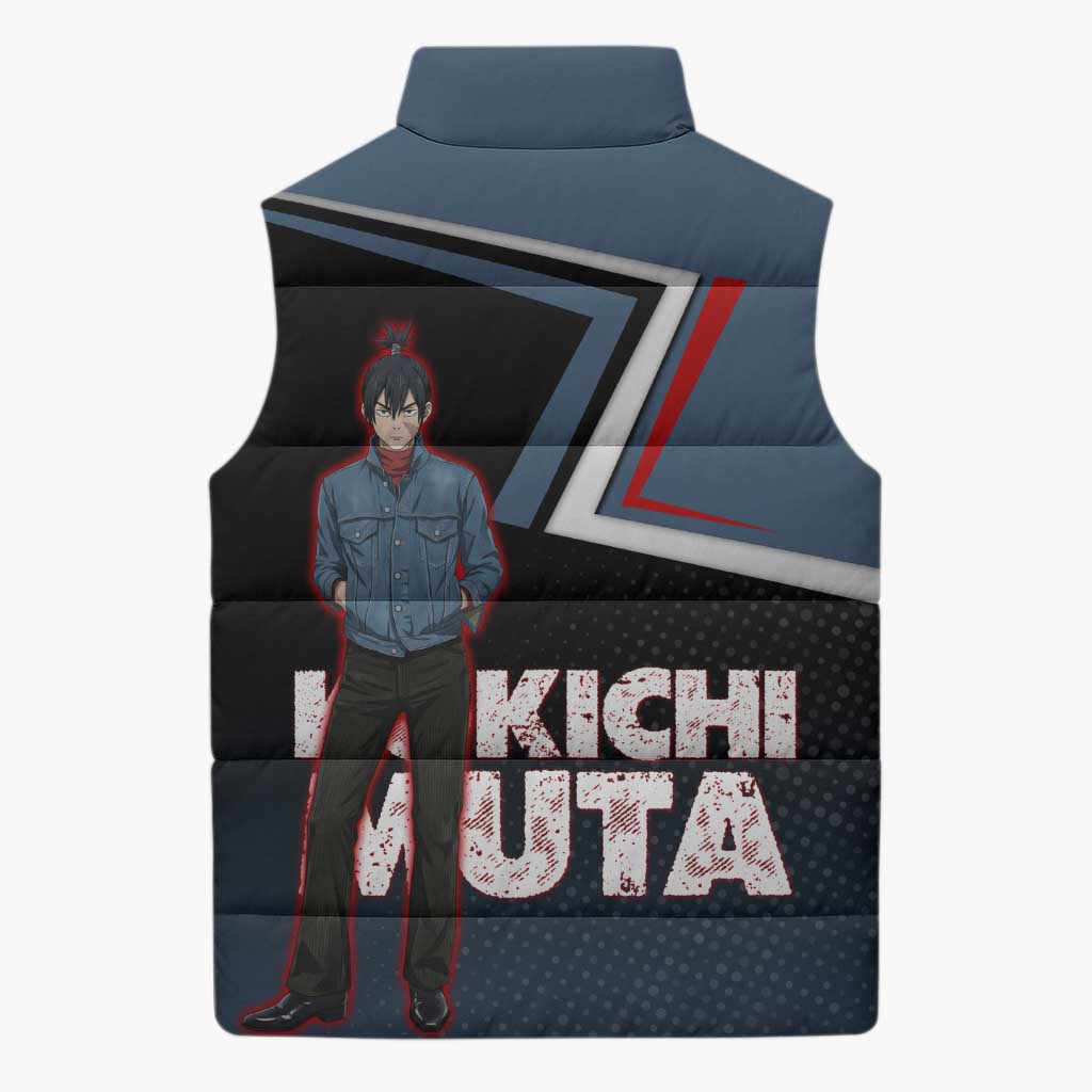 Kokichi Muta Sleeveless Puffer Jacket Bold Anime Graphic Style